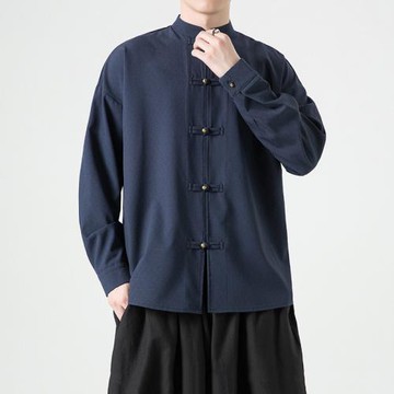 爸爸婚宴新中式襯衫男長袖高級感復古襯衣外套春秋中國風唐裝漢服