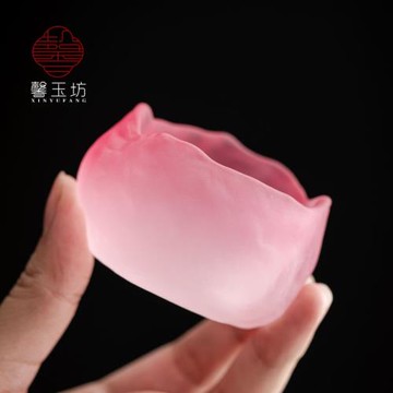 馨玉坊日式粉色琉璃茶杯磨砂主人杯創意杯墊品茗女士單杯子小酒杯