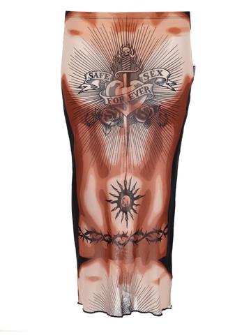 jean paul gaultier midi skirt with "safe sex tatoo" print