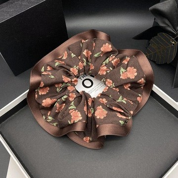 🥇金牌賣家 可開統編💎稚秀韓國小衆設計感咖色系緞面印花肥腸圈洋氣質感扎發頭花髮飾女