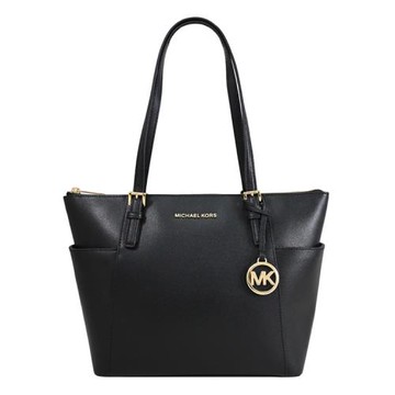 MICHAEL KORS JET SET ITEM 經典金屬LOGO肩背托特包.黑金