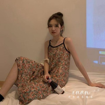 Xuan♥吊帶睡裙女夏季薄款碎花連衣裙睡裙2022新款大碼可外穿ins風裙子