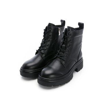 個性百搭真皮厚底馬汀短靴－黑