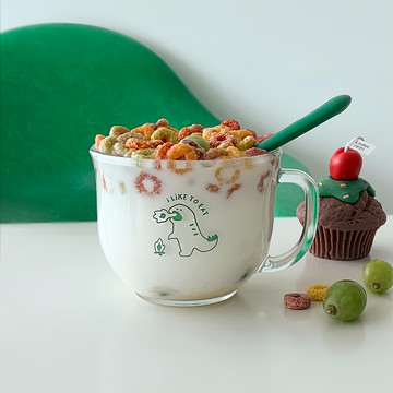 THE NINEMALL 玻璃麥片杯 470毫升  小恐龍  1個