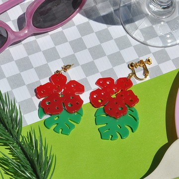 夏日扶桑花耳環/ 壓克力耳環