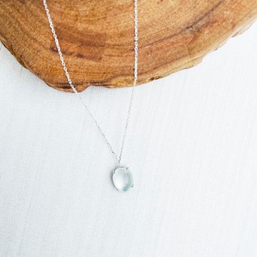 鎖骨間奢華  月光貓眼石 白18K金項鍊 輕珠寶飾品
