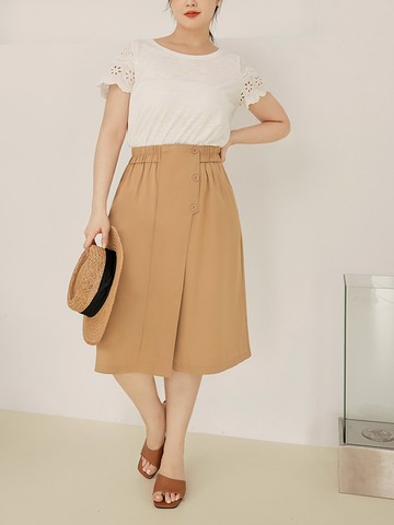 雲朵自訂款-釦飾腰鬆緊A字七分褲裙