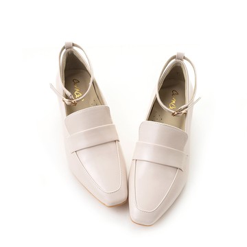 溫柔小方頭繫帶2WAY粗跟鞋 杏 G328BE