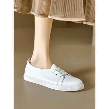 簡闕軟皮小皮鞋女2025夏季新款淺口百搭透氣單鞋一腳蹬白色小白鞋