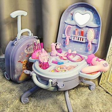 網紅兒童過家家仿真梳妝臺拉桿箱公主女孩化妝桌玩具3歲6女孩禮物