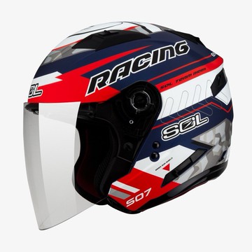 SOL SO7 SO-7 極速先鋒 消光藍紅白銀 半罩 3/4罩 內藏墨鏡 雙層鏡 LED燈 雙D釦 排齒釦 安全帽