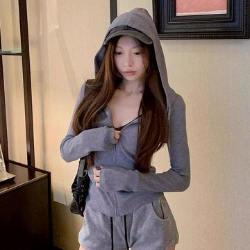 毛衣 INS韓系連帽針織毛衣外套短版上衣女生春秋穿搭緊身顯瘦毛衣大尺碼女裝 10745