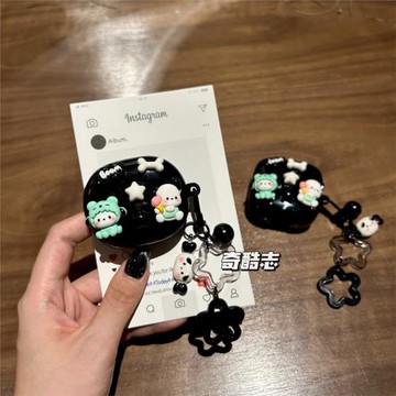 卡通可愛狗狗適用于倍思E3星星鈴鐺鑰匙扣wm02防摔硅膠軟殼WM01藍牙保護套M2日韓風e3黑色M2+無線耳機套萌系