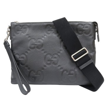 【二手名牌BRAND OFF】GUCCI 古馳 黑色 壓紋皮革 Jumbo GG 肩背包