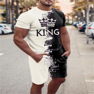 Minimalist casual 3D printed two-piece set簡約休閑印花兩件套