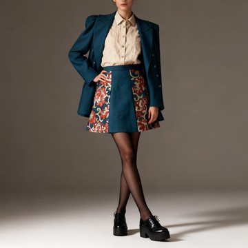 獨一無二絲綢和服袋帶迷你裙・古董再製A字裙・S碼 日本織物藝術