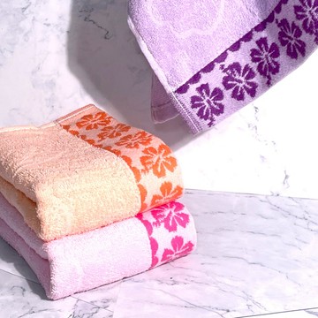 LIFE 來福牌 扶桑花季毛巾3件組 - 柔軟親膚、吸水速乾、居家旅行必備  紫色 + 粉色 + 橘色  1組