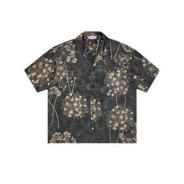 無性別穿搭金色蒲公英復古印花短袖襯衫男女夏季古巴領寬松襯衣