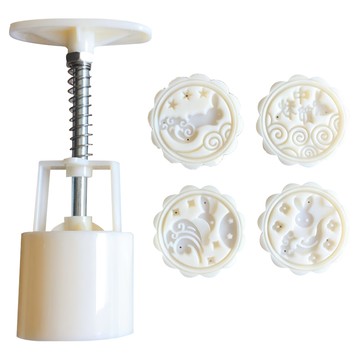 Time Leisure 50g 月餅模具 中式手壓糕點/綠豆糕 4花片組  1組  月兔 白色