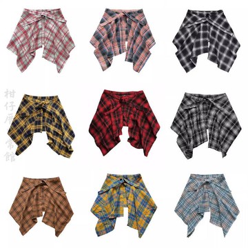 🔥3件8折🍊台北出貨🍊可開發票 疊穿神器格子屁簾 一片式繫帶藏肉神器 衛衣疊穿格子屁簾 男女半身裙下襬 遮屁簾假襯衫下擺