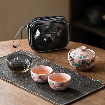七潯 粉汝黃汝手抓壺快客杯便攜式旅行茶具套裝可愛卡通一壺二杯
