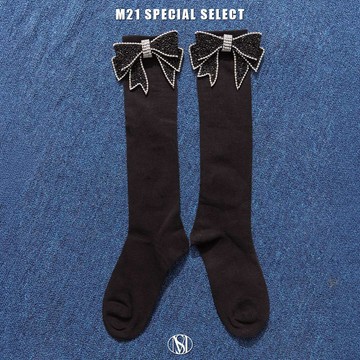 MISS 21 THE RIBBON!經典閃鑽超大蝴蝶結造型長筒襪－黑