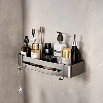 超級工廠 浴室置物架 無痕貼片款  32cm x 12.5cm x 4cm  槍灰  1個