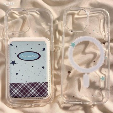 iphone防摔手機殼.簡約ins潑墨星點磁吸卡包適用蘋果16promax手機殼iphone15/14軟13