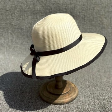 日本PP輕薄大沿蝴蝶結帽子女夏天漁夫帽休閑出游防曬沙灘遮陽草帽1入