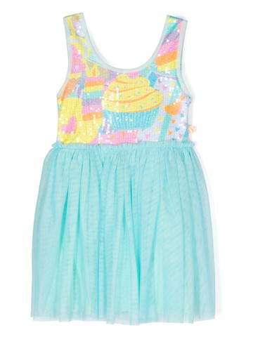 Billieblush - sequined sleeveless tulle dress - kids - Cotton/Polyester/Viscose - 3 - Blue