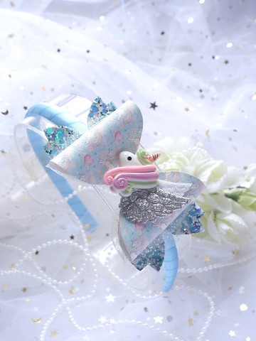 藍色獨角獸髮箍 兒童頭箍 髮箍 髮飾 Glitter Hair Bow