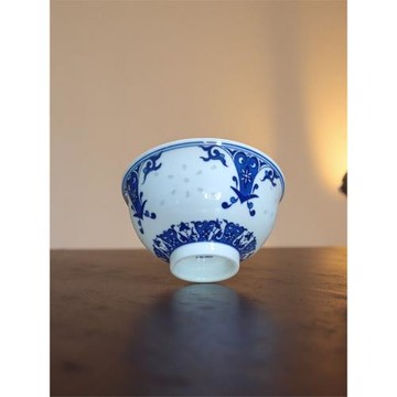 景德鎮陶瓷健康釉下彩青花玲瓏花小面碗 5英寸湯飯碗米通碗