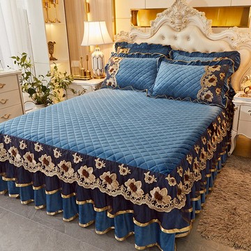 歐式保暖水晶絨床裙單件夾棉加厚珊瑚絨床罩裙式席夢思防滑床套冬