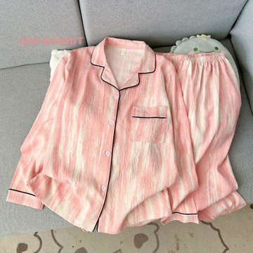 年新款睡衣女雲朵棉紗感春秋季學生休閒長袖長褲家居服可外穿可愛睡衣居家睡衣睡衣女生寬鬆睡衣卡通睡衣