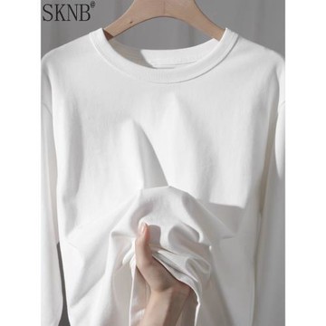 (免運)300g重磅長袖T恤男春秋新款三本針新疆棉圓領寬松打底衫內搭男款