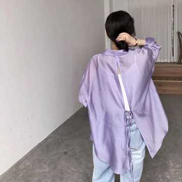 天絲透明襯衫女夏季外穿2025年新款設計感小眾系帶防曬衣女超薄款