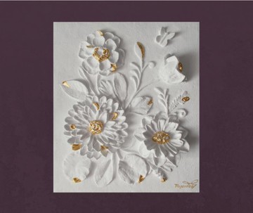 金色花卉淺浮雕 雕塑牆壁藝術 金葉藝術 可直接懸掛