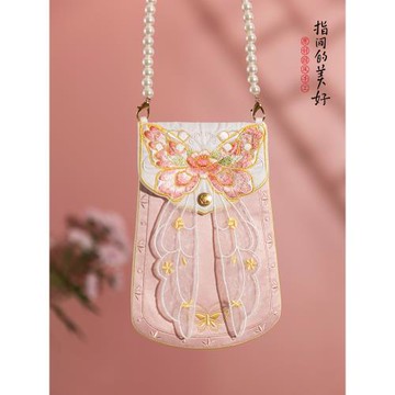 甜美古風包漢服包手機包國風少女包珍珠鏈斜跨包搭配漢服的民國包