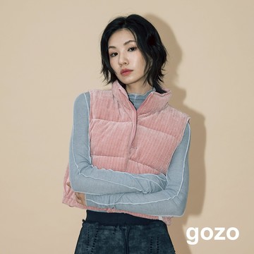 【gozo】A｜雙面穿立領抽繩短版背心(粉色/深綠_F) | 女裝 現貨 保暖