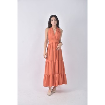 (S) 【安于晴Charlene私服】質感掛脖露背橘色洋裝二手衣