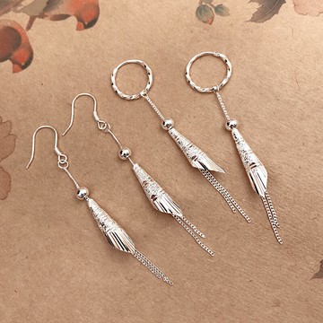 古風999純銀耳環耳吊長款流蘇耳墜子足銀耳圈轉運珠個性百搭耳飾