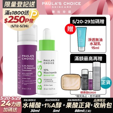 【Paula’s Choice 寶拉珍選】10%B3毛孔調理美白精萃20ml+0.3%A醇+2%補骨脂酚精華乳30ml