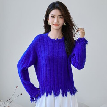 水貂絨短款毛衣秋冬女裝寬松慵懶風上衣流蘇小個子加厚外穿針織衫