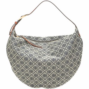 TORY BURCH T Monogram 大型 緹花編織拼皮革氣球包(海軍藍)