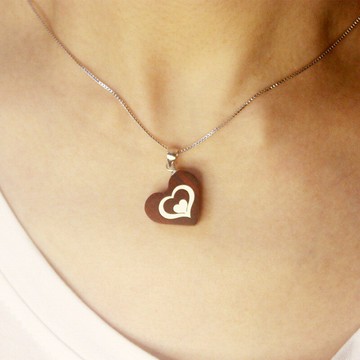 現貨+預購 道家掛件項鍊吊墜-小葉紫檀木鑲銀心形女飾品74if62【獨家進口】【米蘭精品】