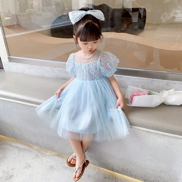 女童連衣裙夏裝2022新款洋氣愛莎公主裙子女孩蓬蓬紗裙潮周歲禮服