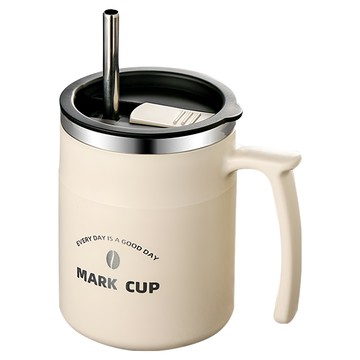 SUnORO 不銹鋼雙層保溫吸管水杯 附吸管 + 杯蓋 480ml 白色  1個