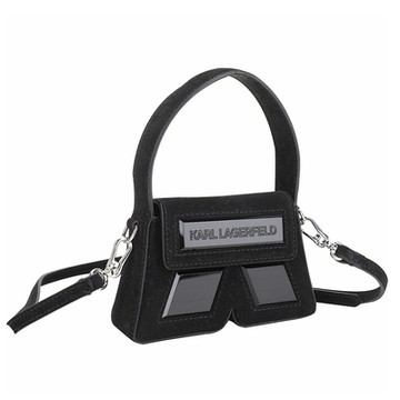 KARL LAGERFELD ESSENTIAL K 麂皮單柄手提/斜背迷你錢包(黑色)