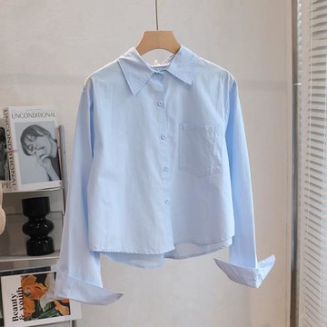 短款襯衫女秋冬純棉新款小個子內搭疊穿襯衣長袖計感小眾白色上衣