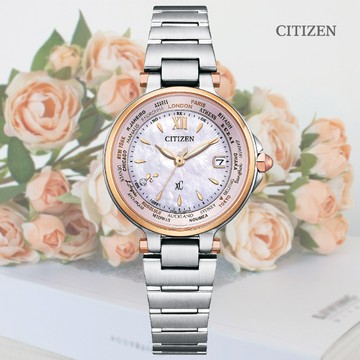 CITIZEN 星辰 xC 光動能 電波對時 白蝶貝雙色淑女腕錶-29mm(EC1011-62W)